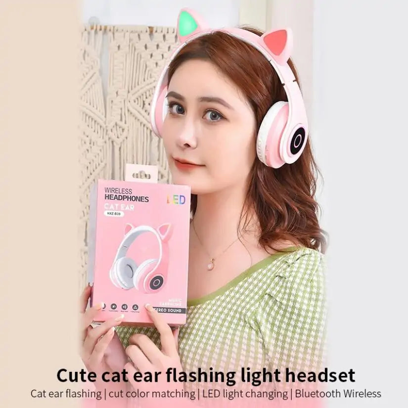 LED Cat Ear Bluetooth 5.0 Headphones with Noise Cancelling, Mic, TF Card Support Fair Prices Online