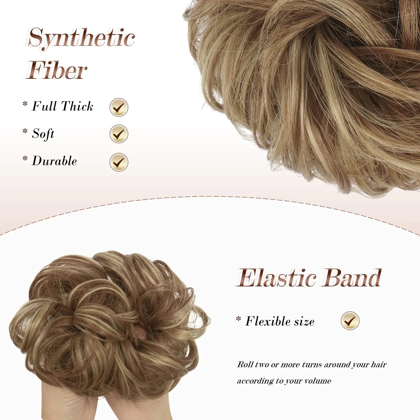 FESHFEN Messy Bun Hair Piece, Messy Hair Bun Scrunchies for Women Brown and Blonde Synthetic Wavy Curly Chignon Ponytail Hair Extensions Thick Updo Hairpiece for Daily Wear 1PCS 1 Count (Pack of 1) 12H24# Brown & Blonde Fair Prices Online