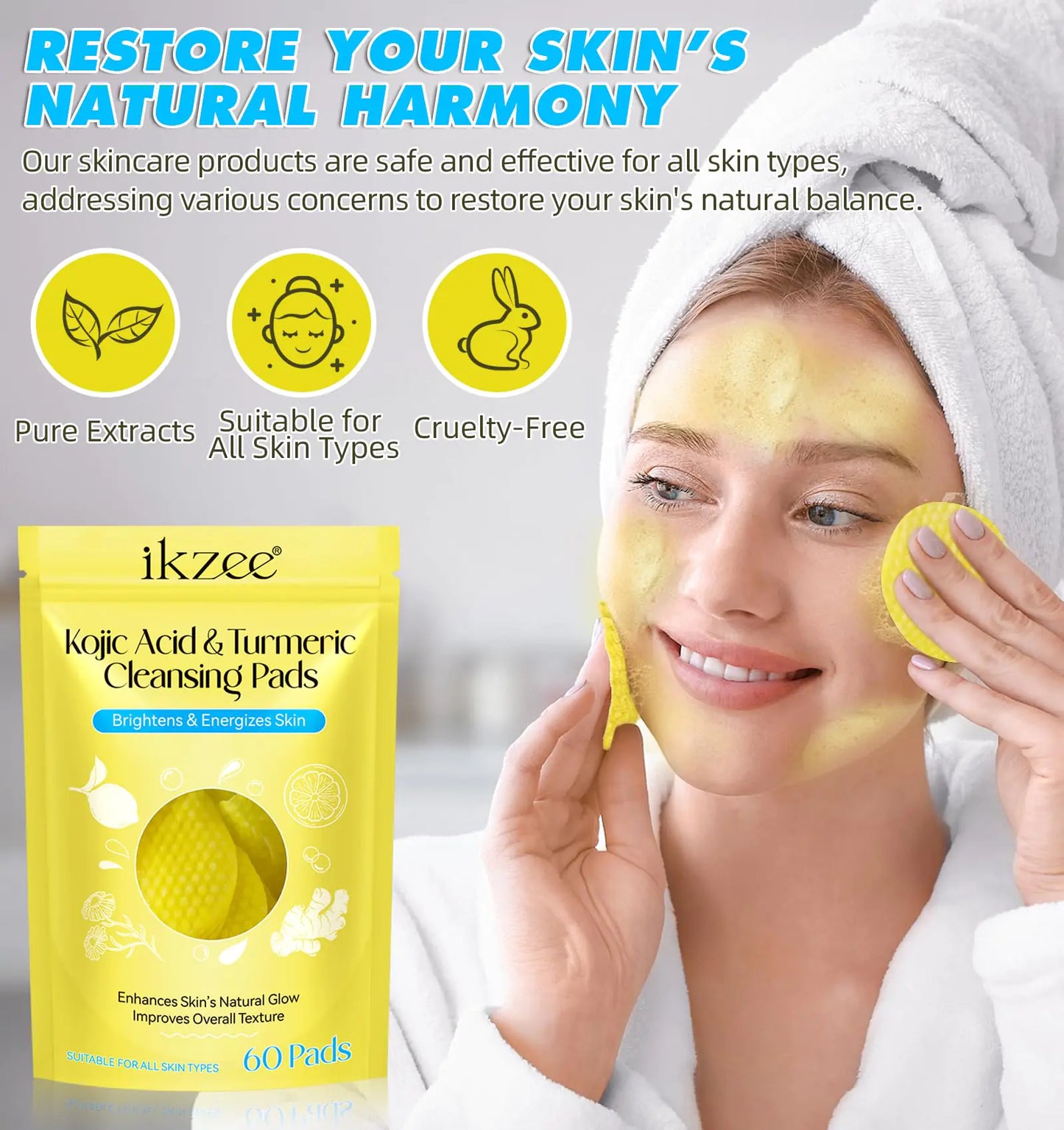 Kojic Acid and Turmeric Cleansing Pads, Turmeric Kojic Acid Lemon Chamomile Pads, Kojic Acid Turmeric Cleansing Pads for Face -60PCS Yellow-60PCS 60 Count (Pack of 1) Fair Prices Online