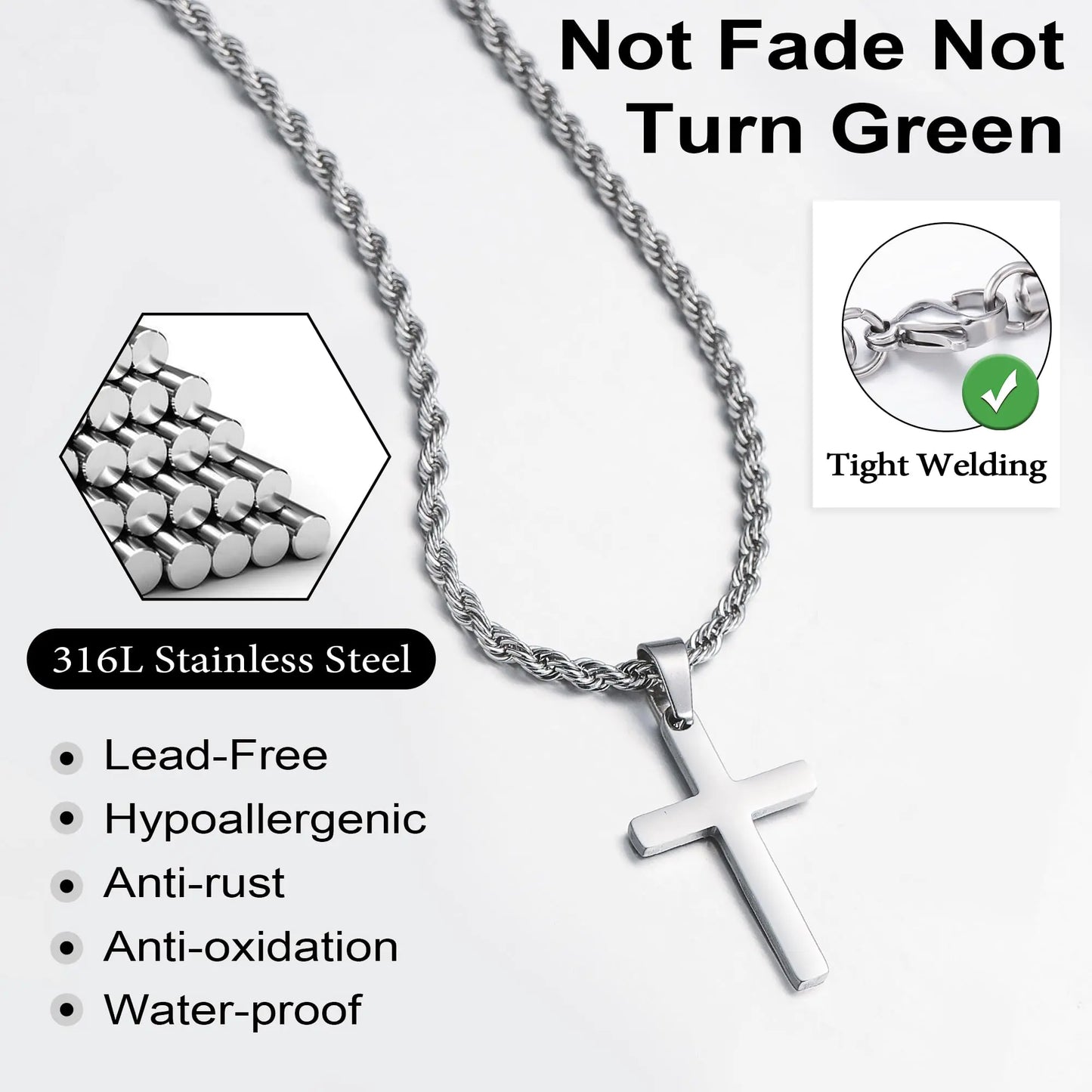 Yooblue Cross Necklace for Men, Gold Black Silver Mens Cross Necklaces Stainless Steel Cross Pendant Necklace Simple Jewelry Gifts Cross Chain Necklace for Men 18in/20in Fair Prices Online