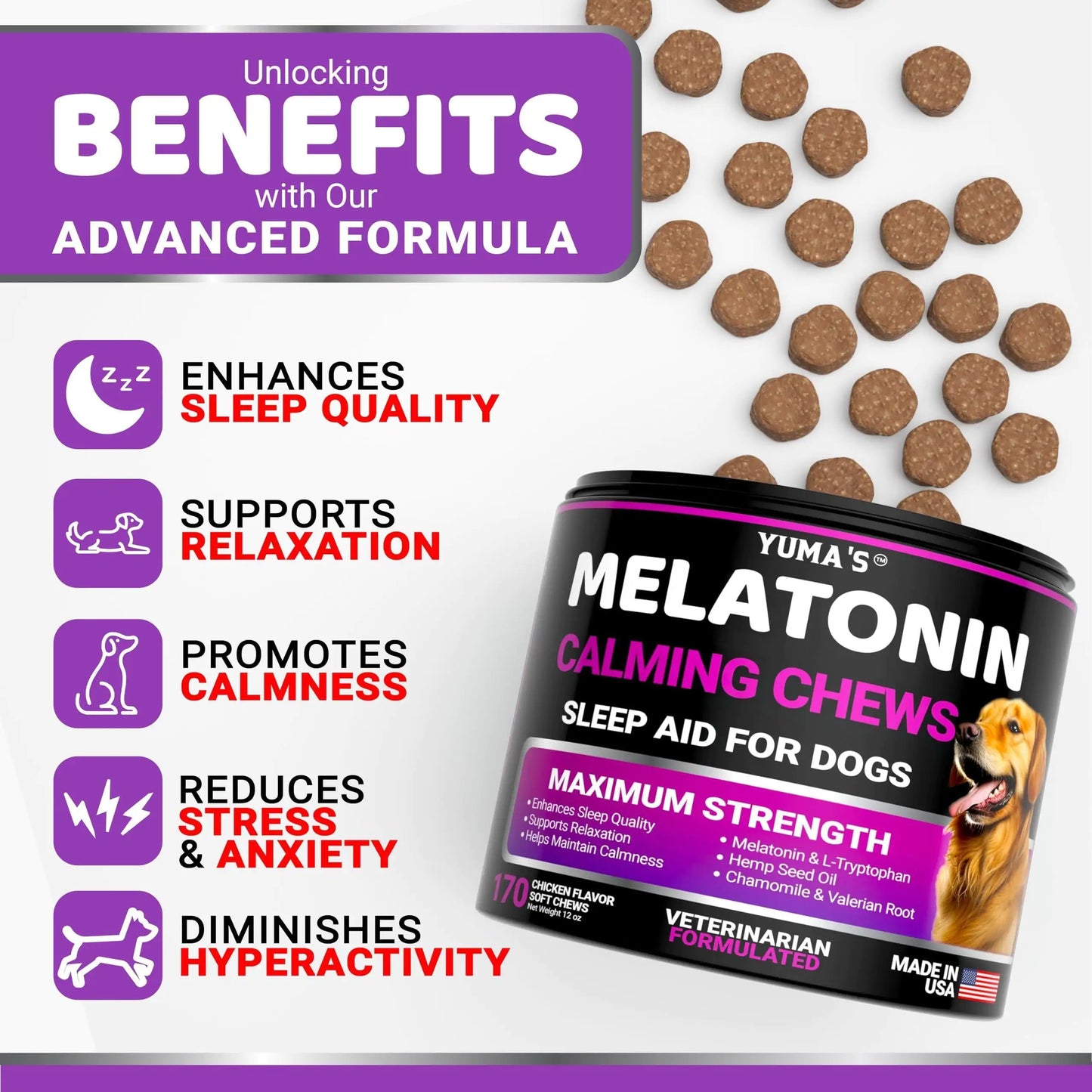 Melatonin Calming Chews for Dogs 170 Chews Dog Stress and Anxiety Relief Fair Prices Online