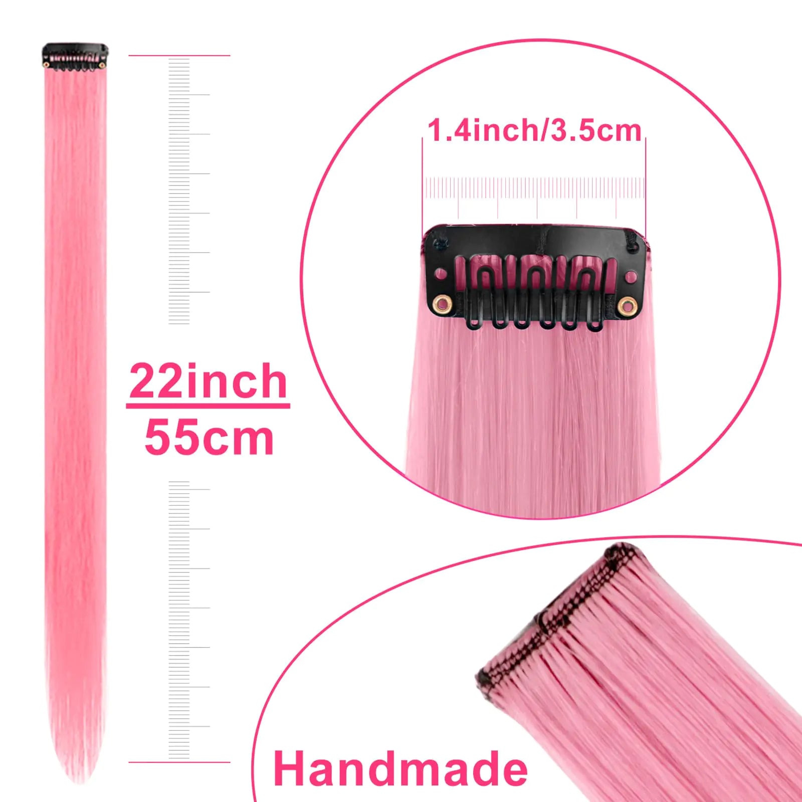 22 inch Colored Hair Extensions Straight Hairpiece, Multi-colors Party Highlights Clip in Synthetic Hair Extensions for Kids Women Gift (10 PCS Pink) Fair Prices Online