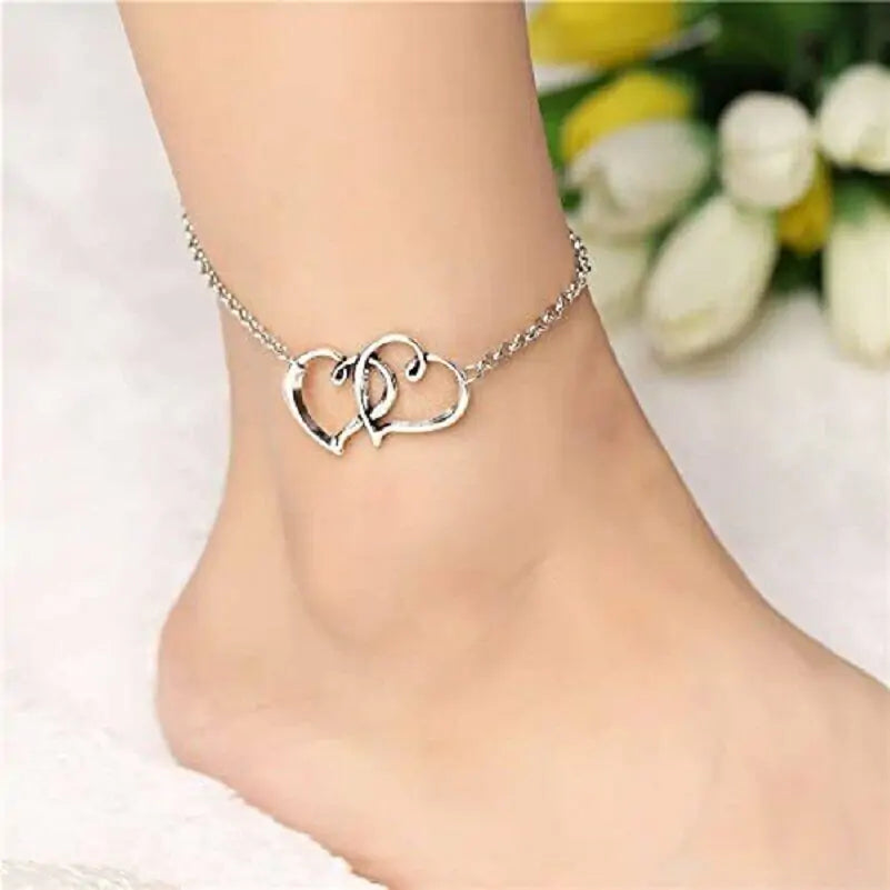 Women's Double Heart Arrow Shape Ankle Bracelet Fair Prices Online