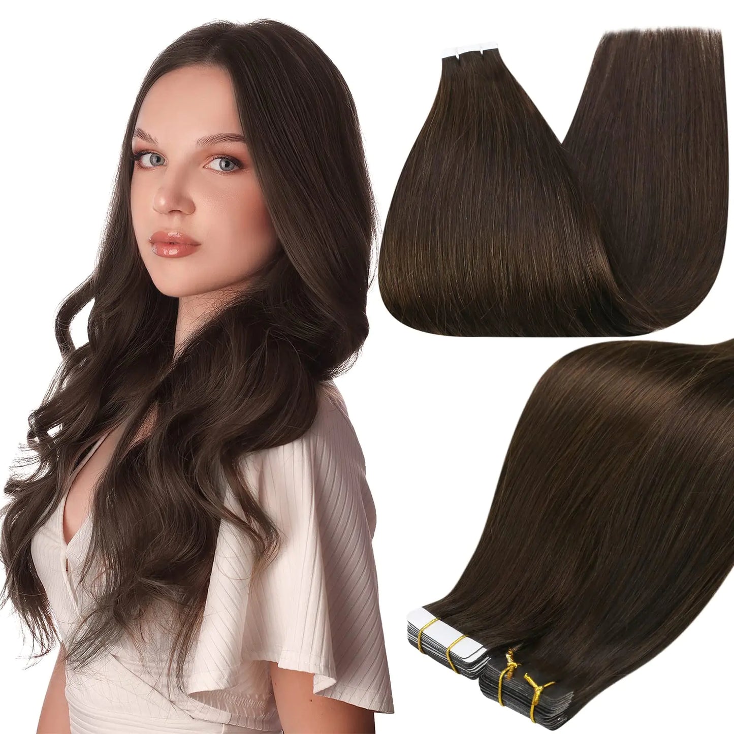 Full Shine Tape in Hair Extensions Remy Human Hair Invisible Skin Weft Color 2 Dark Brown Tape Hair Extensions Brazilian Hair 18 Inch 50 Gram Per Package 20 Pieces Seamless Human Hair Extensions # 2 Brown Fair Prices Online