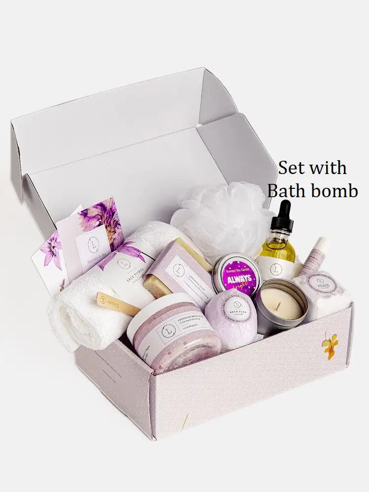 Lizush All Natural Lavender Gift Box with Bath Bomb and Shower Steamer - bath & body products Fair Prices Online