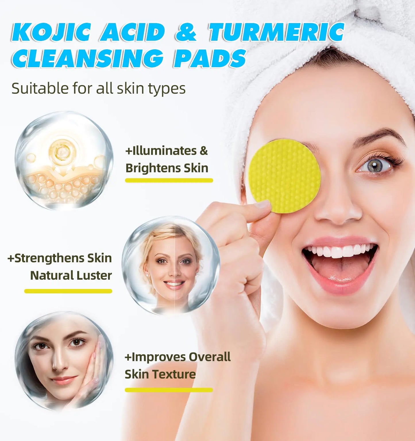 Kojic Acid and Turmeric Cleansing Pads, Turmeric Kojic Acid Lemon Chamomile Pads, Kojic Acid Turmeric Cleansing Pads for Face -60PCS Yellow-60PCS 60 Count (Pack of 1) Fair Prices Online