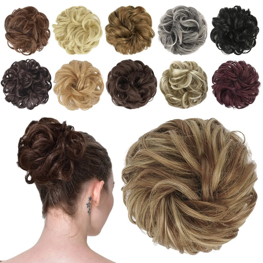 FESHFEN Messy Bun Hair Piece, Messy Hair Bun Scrunchies for Women Brown and Blonde Synthetic Wavy Curly Chignon Ponytail Hair Extensions Thick Updo Hairpiece for Daily Wear 1PCS 1 Count (Pack of 1) 12H24# Brown & Blonde Fair Prices Online