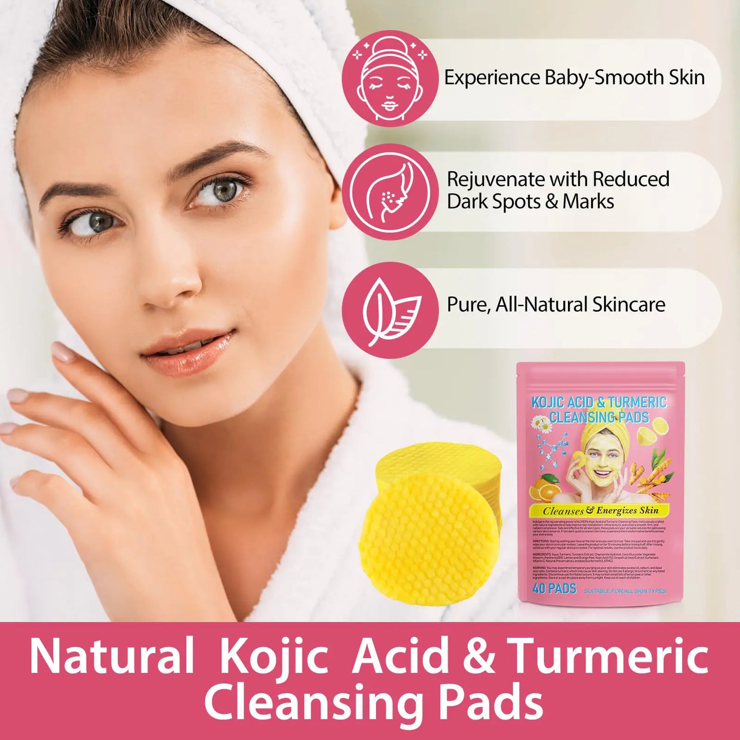 Turmeric Kojic Acid Cleansing Pads, Kojic Acid And Turmeric Cleansing Pads Helps Balance Skin Oil And Water, Remove Excess Keratin From The Body'S Skin, 40PCS 40 Count (Pack of 1) Fair Prices Online