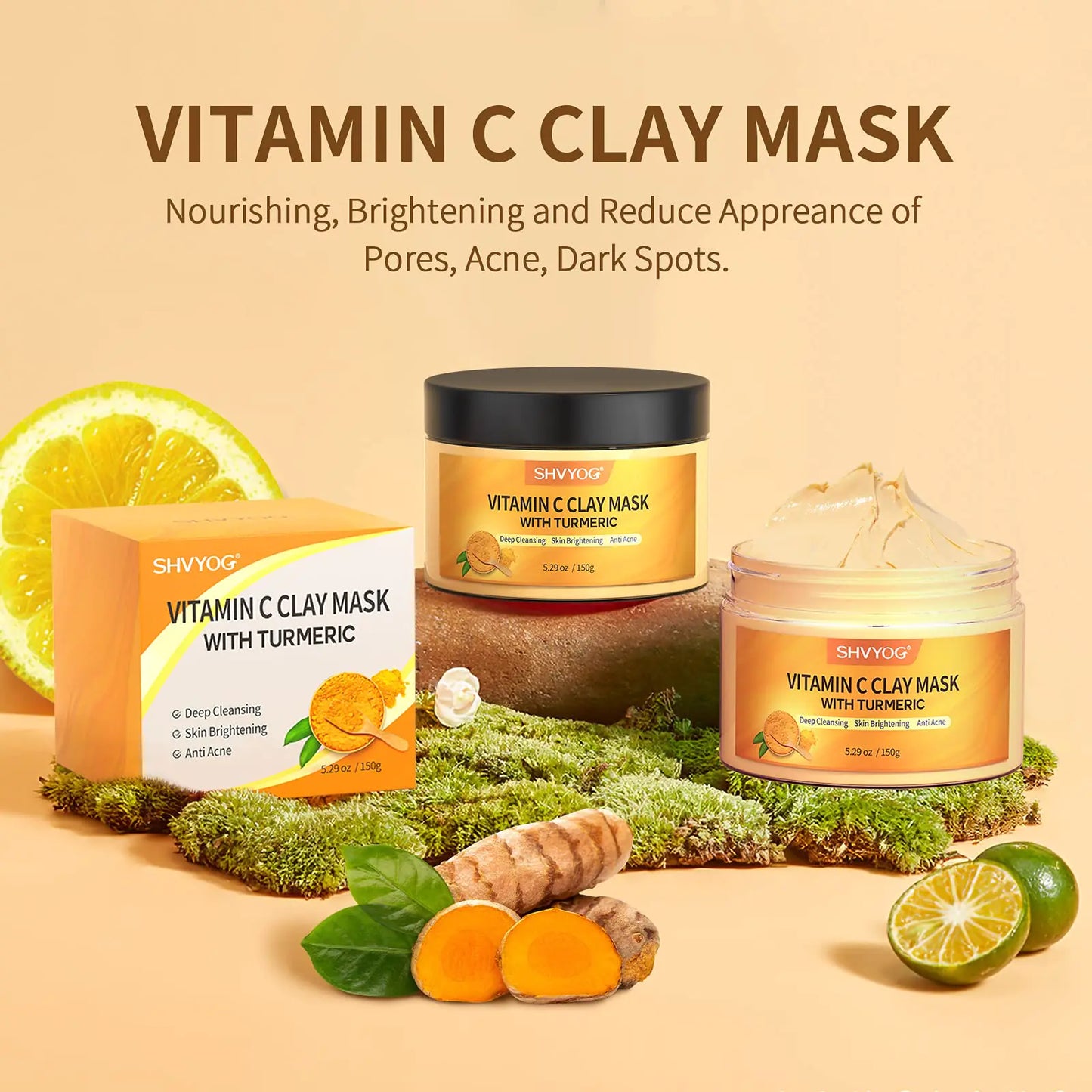 Vitamin C Face Mask with Kaolin Clay and Turmeric for Dark Spots, Dull Skin, Skincare Facial Mask for Controlling Oil and Refining Pores 5.29 Oz Fair Prices Online