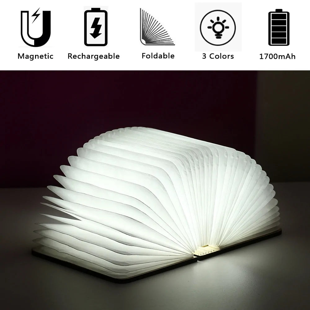 Portable 3D LED Book Night Light: Wooden, USB Rechargeable, Foldable Fair Prices Online