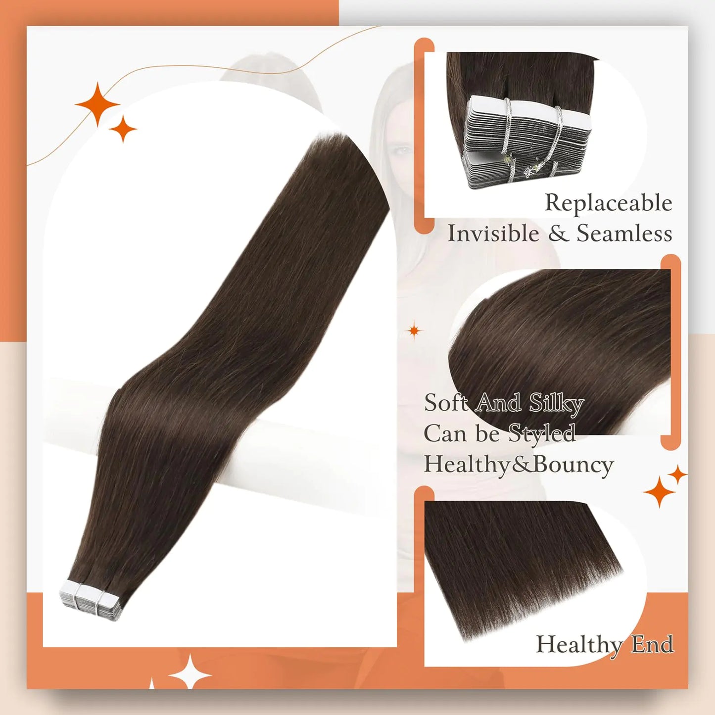 Full Shine Tape in Hair Extensions Remy Human Hair Invisible Skin Weft Color 2 Dark Brown Tape Hair Extensions Brazilian Hair 18 Inch 50 Gram Per Package 20 Pieces Seamless Human Hair Extensions # 2 Brown Fair Prices Online