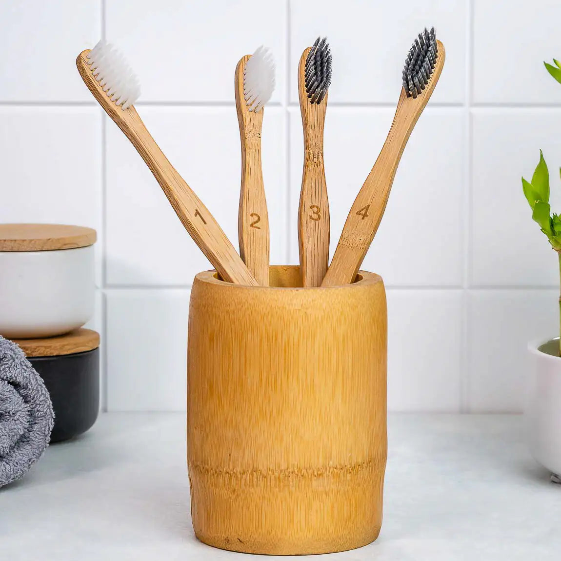 Bamboo Toothbrush Set 4-Pack - Bamboo Toothbrushes with Soft Bristles for Adults - Eco-Friendly, Biodegradable, Natural Wooden Toothbrushes Fair Prices Online